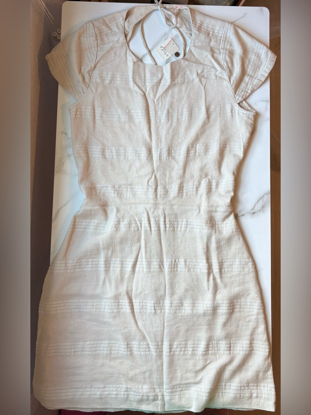 Free People Cream Textured Backless Mini Dress